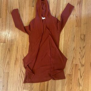 Rust Waffle Knit Hooded Duster